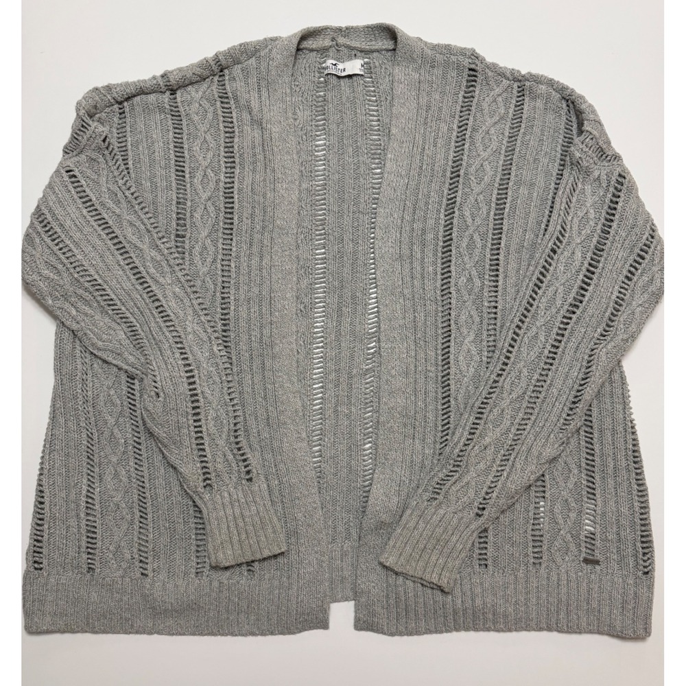 Hollister Womens Gray Cable Knit Open Front Cardigan Sweater Size M Pointelle
